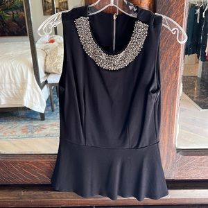 Saks Fifth Avenue black sleeveless peplum top with beaded neckline